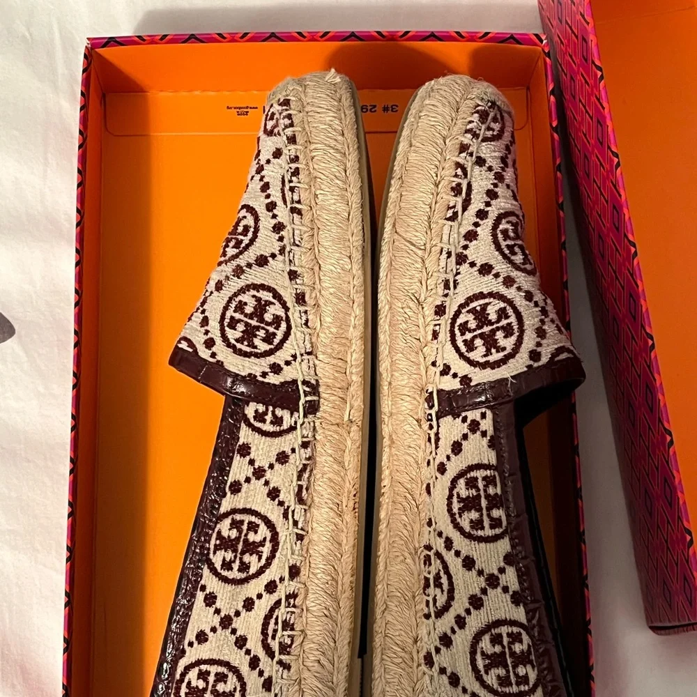 Tory Burch Burgundy Logo Espadrille Slip-On